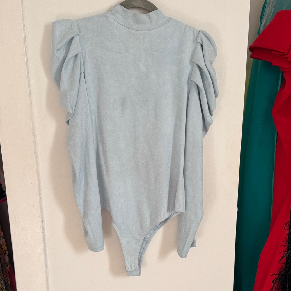 TCEC Light Blue Velet Ruffled Bodysuit